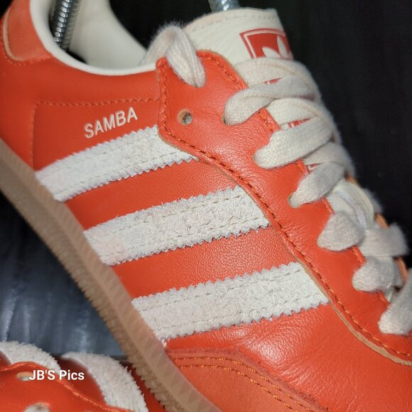 Adidas Samba OG Originals Women's Collegiate Orange & Cream White Gum Sneakers - Picture 4 of 16